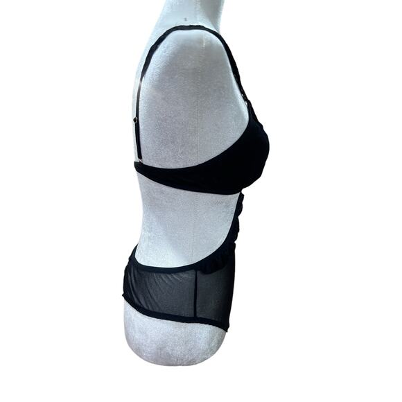 We Are HAH Lingerie Bodysuit Key To UR Heart Sheer Ruffle Black Noir Size Medium - Picture 8 of 11